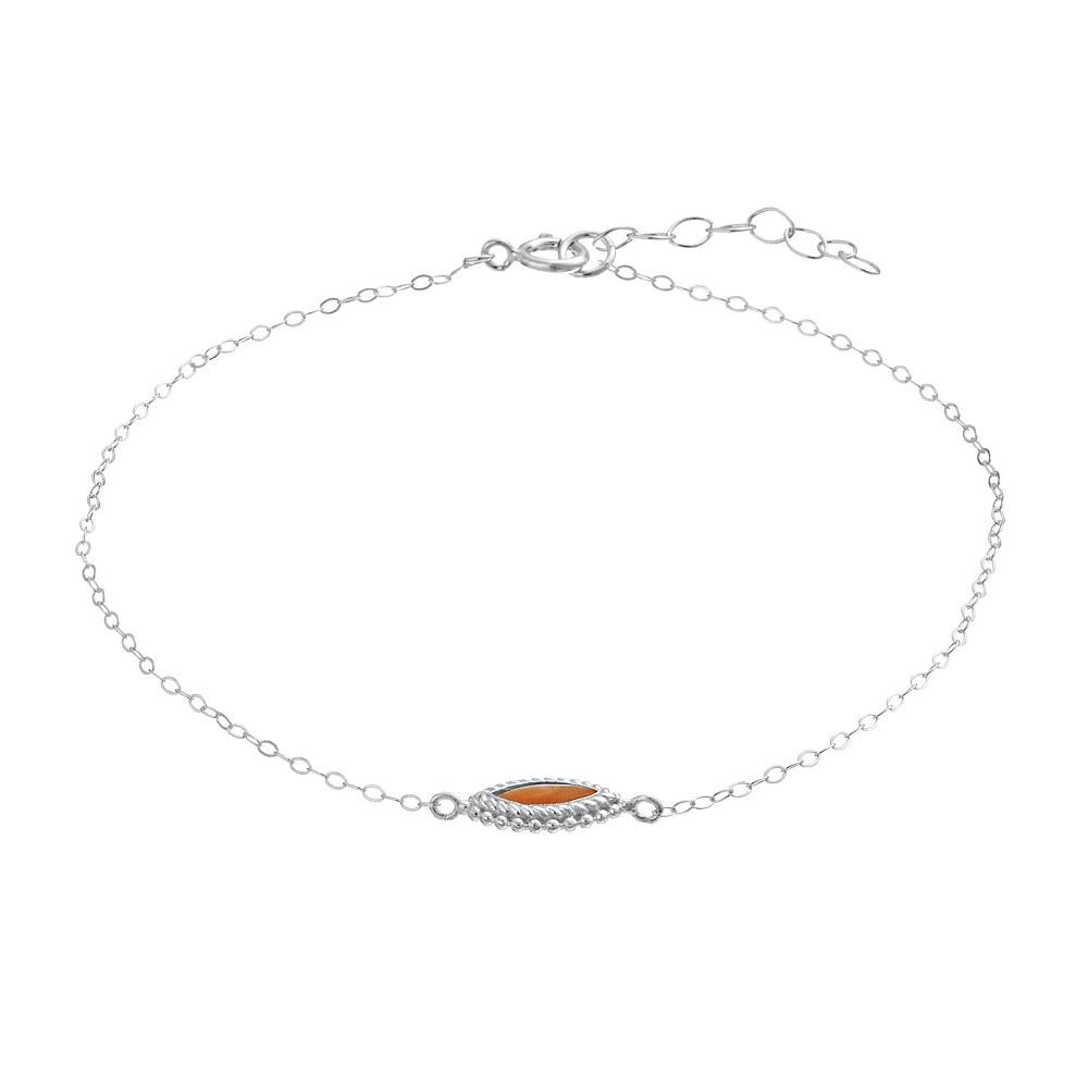 Aleure Precioso Sterling Silver White Abalone Inlay Marquise Station Anklet, Women's, Size: 9" Product Image