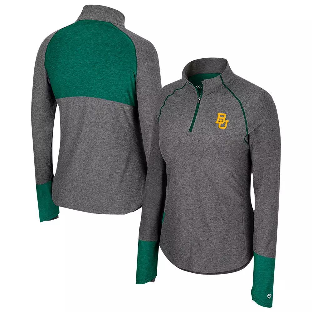 Women's Colosseum  Black Baylor Bears Morningside Sleeve Hit Raglan Quarter-Zip Top, Size: XL, Bay Black Product Image