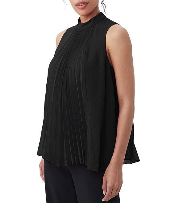 Trina Turk Farasha Georgette Mock Neck Sleeveless Pleated Panel Top Product Image