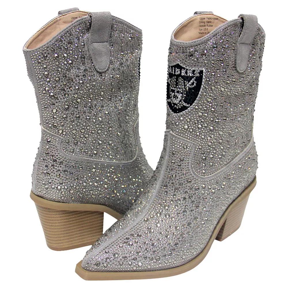 Women's Cuce  Silver Las Vegas Raiders Crystal Ankle Boots, Size: 8, Lvr Silver Product Image