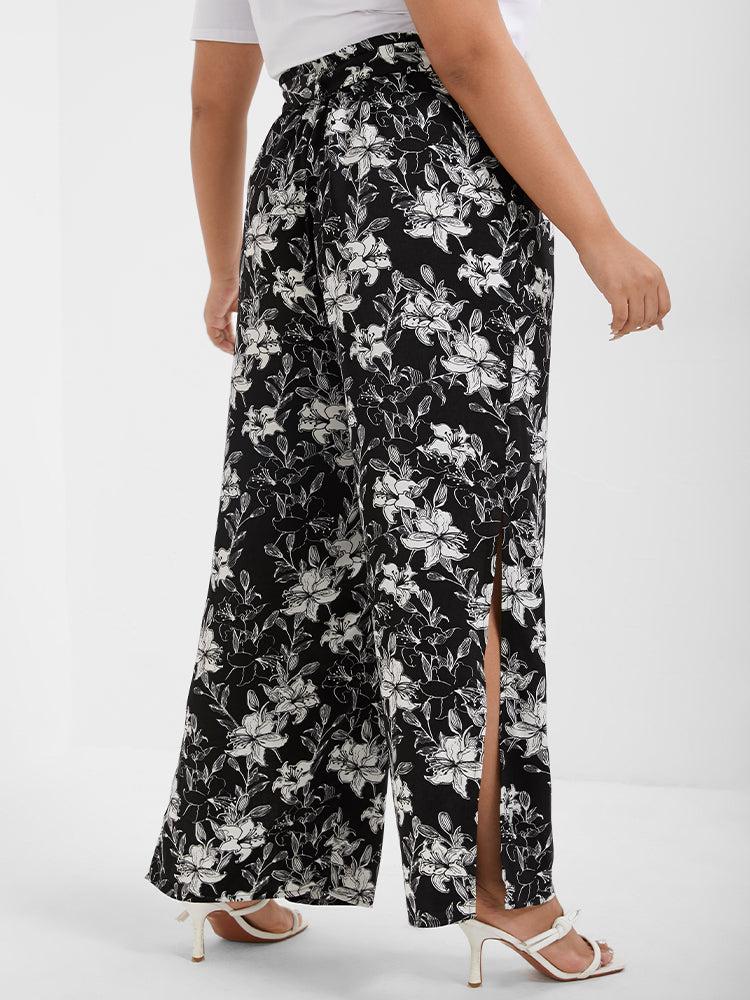 Floral Print Pocket Split Straight Pants Female Product Image