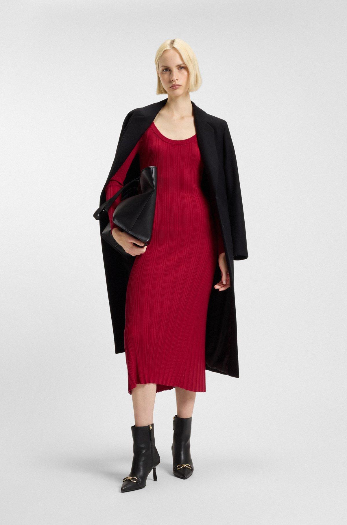 Slim-fit midi dress in ribbed crepe fabric Product Image