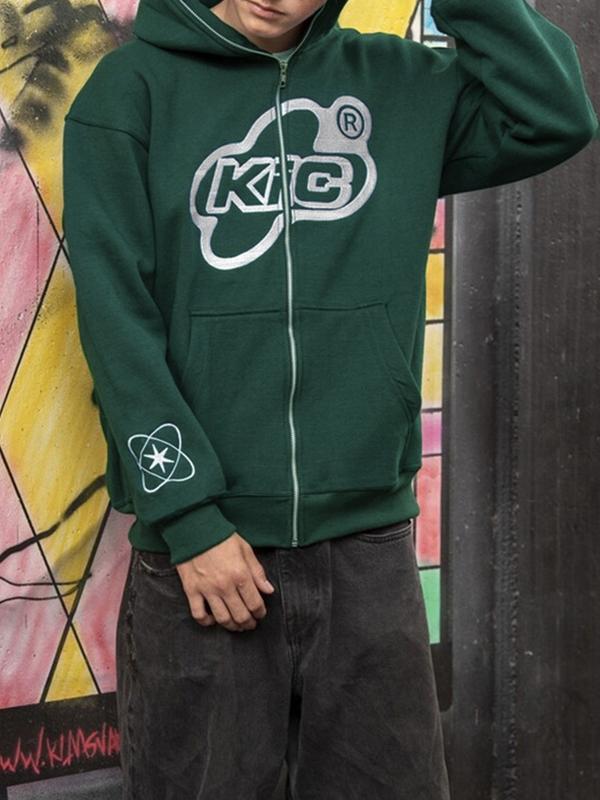 Men's Print Zip Up Oversized Hoodie Product Image