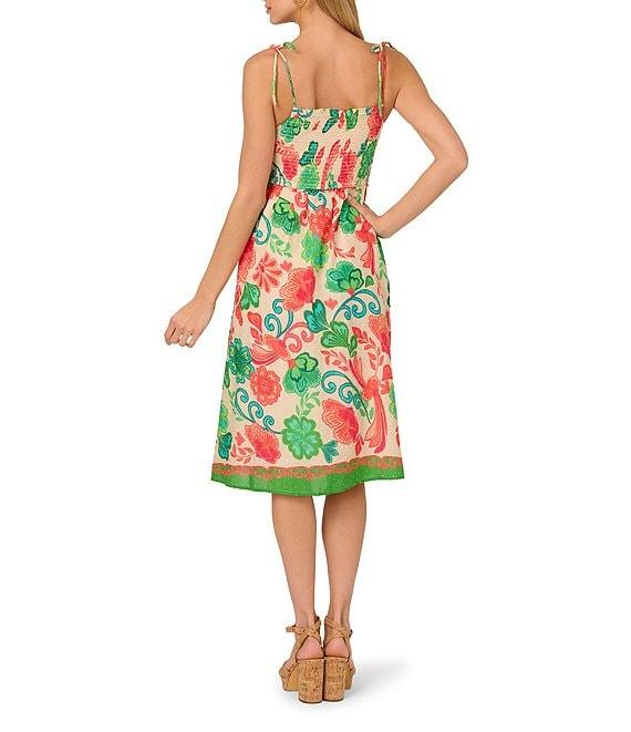 Adrianna by Adrianna Papell Smocked Floral Print Square Neck A-Line Knee Length Dress Product Image