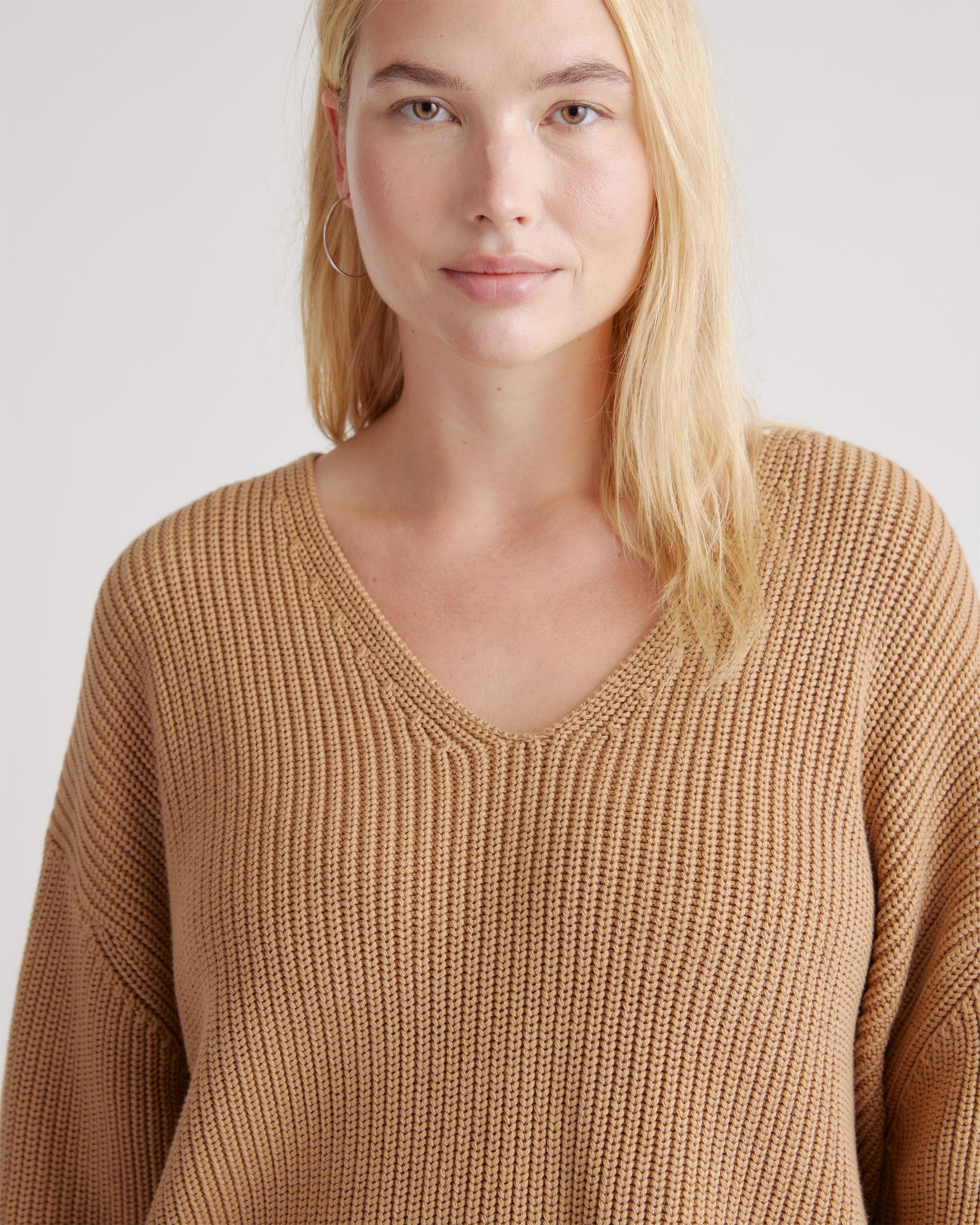 Quince | Women's Fisherman V-Neck Sweater Size XS, Organic Cotton Product Image