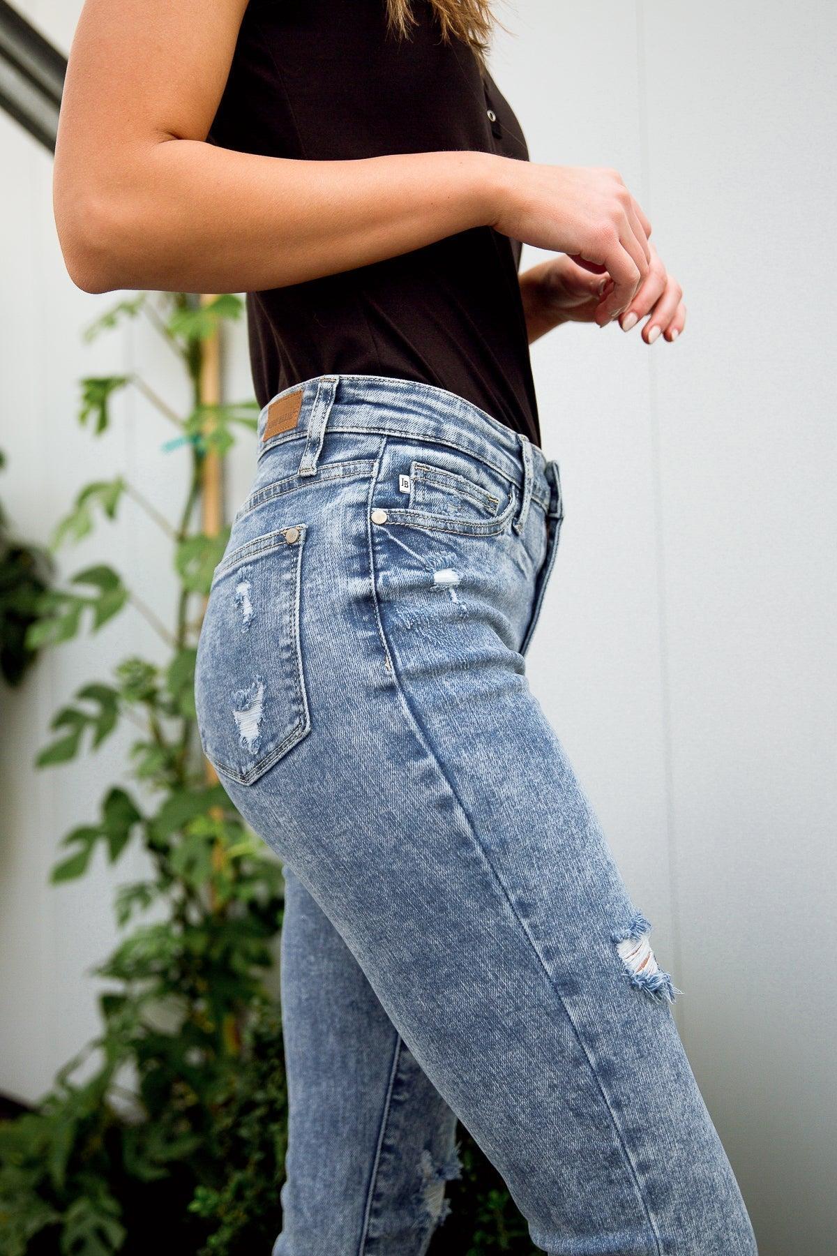 Acid Wash Destroyed Hem Skinny Jeans (Online Exclusive) Product Image