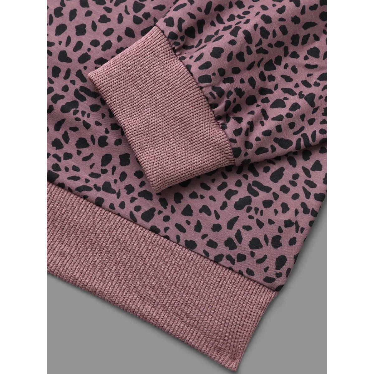 Plus Size Leopard Print Crew Neck Stretchy Sweatshirt Women DustyPink Casual Contrast Round Neck Everyday Sweatshirts BloomChic 10/M Product Image