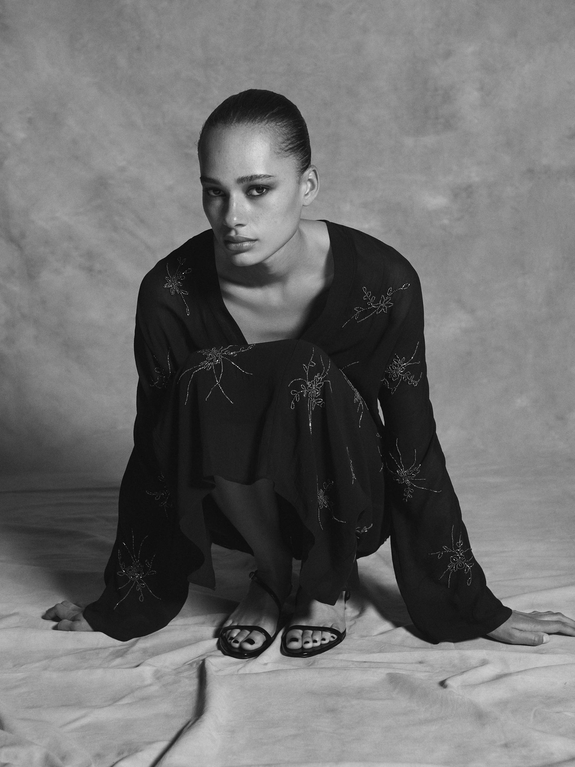 Flowing midi dress with embroidery Product Image