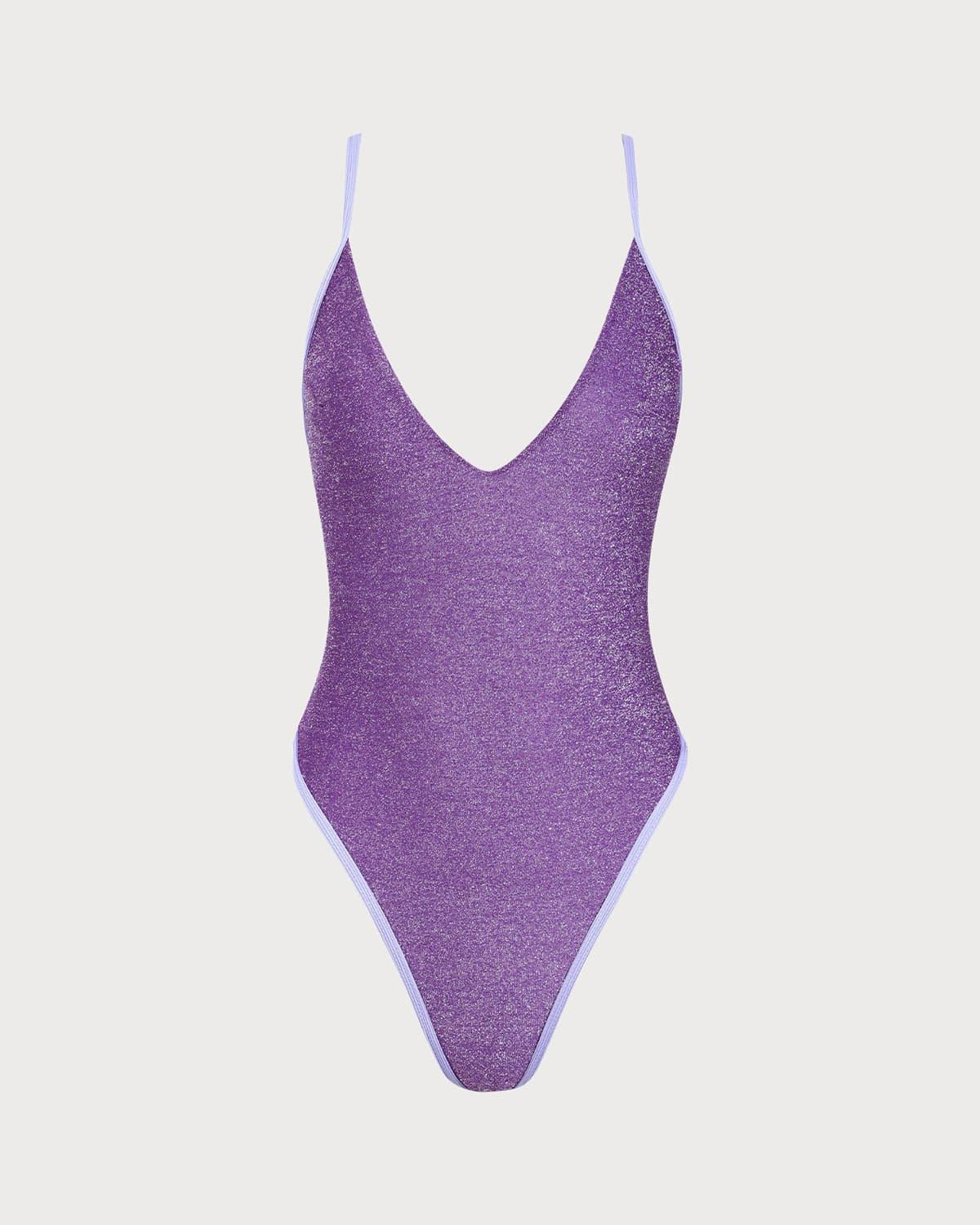 Purple Lurex Backless One-Piece Swimsuit Product Image