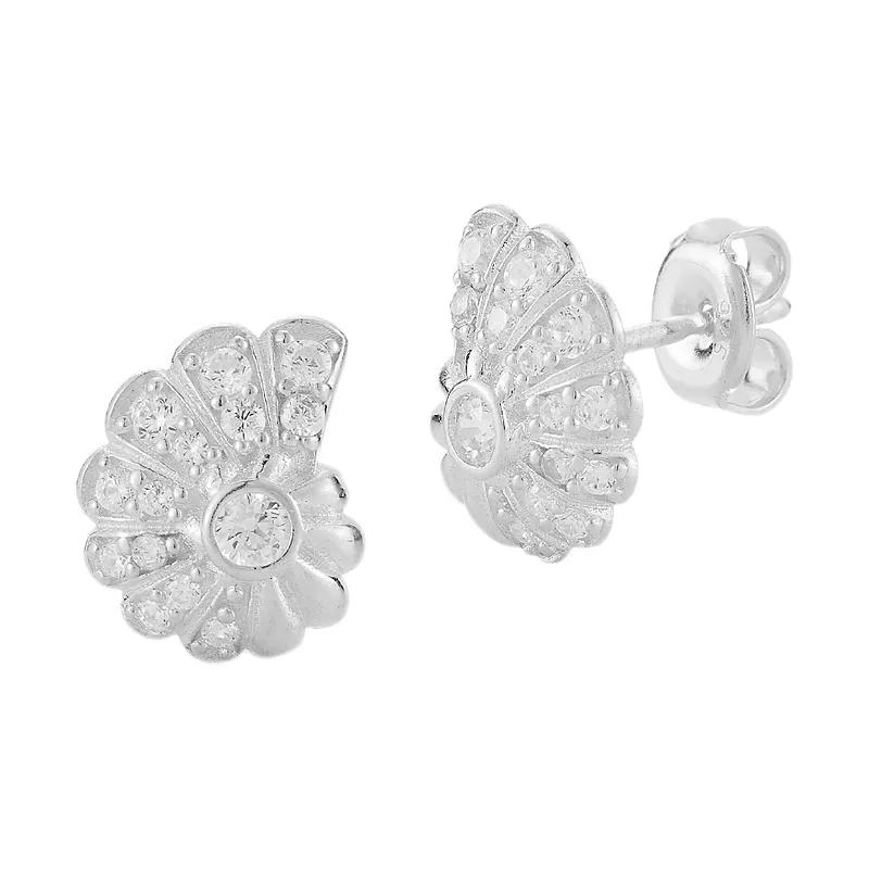 Sunkissed Sterling Cubic Zirconia Seashell Stud Earrings, Women's, Silver Tone Product Image