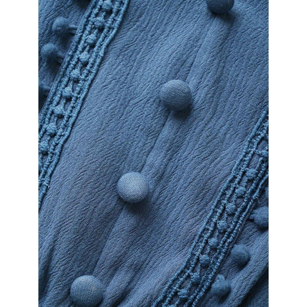 Plus Size Aegean Rayon Plain Button Detail Pompom Trim Blouse Women Resort Short sleeve V-neck Vacation Blouses BloomChic 18-20/2X Product Image