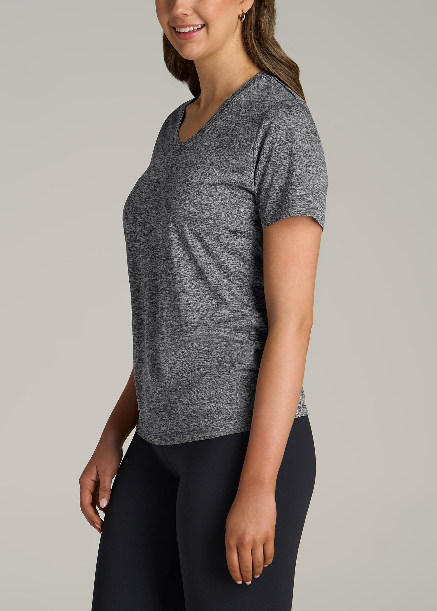 Short Sleeve Active V Neck T-Shirt for Tall Women in Grey Space Dye Female Product Image