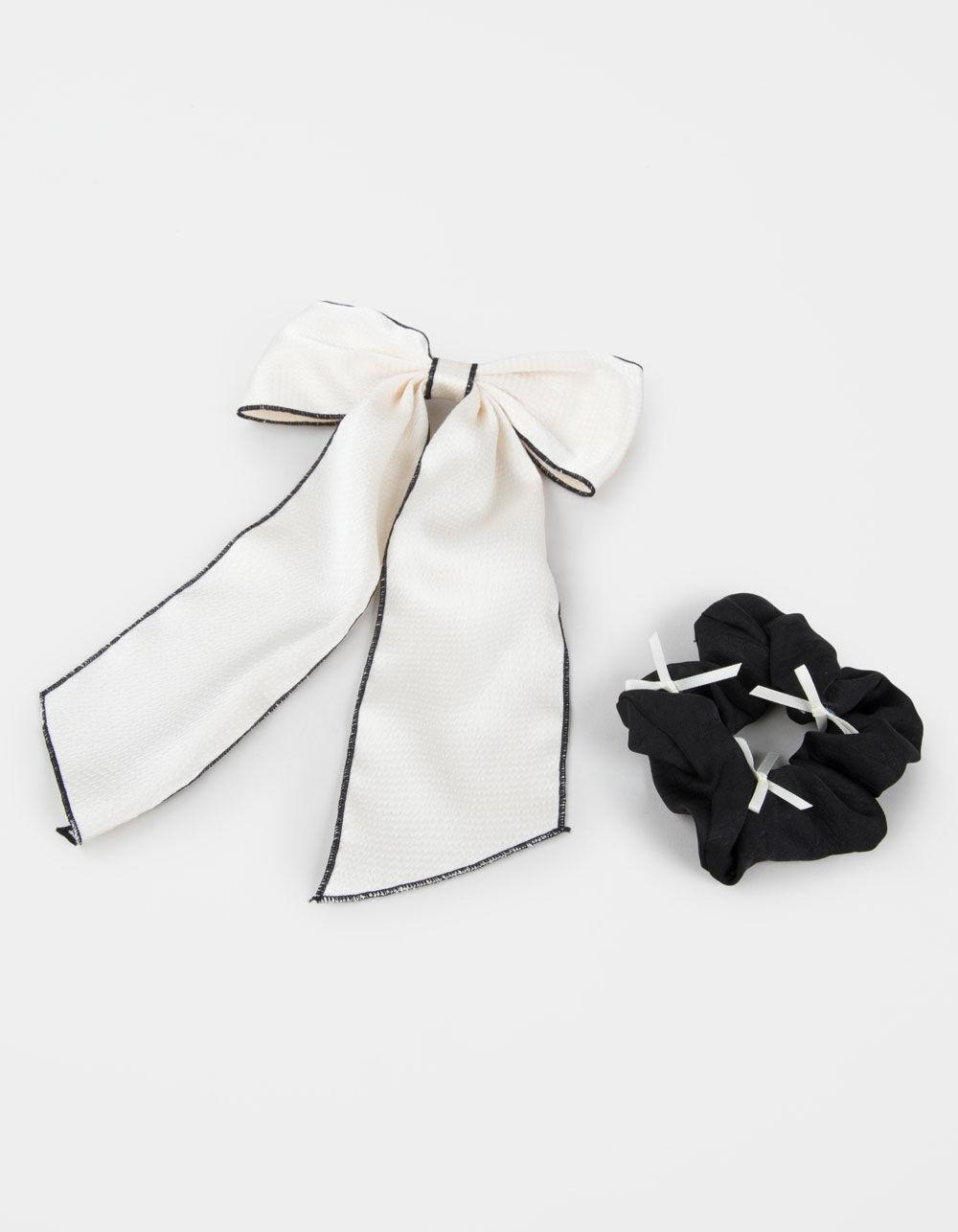 FULL TILT 2 Pack Contrast Stitching Bow Hair Clip & Scrunchie - IVORY Product Image