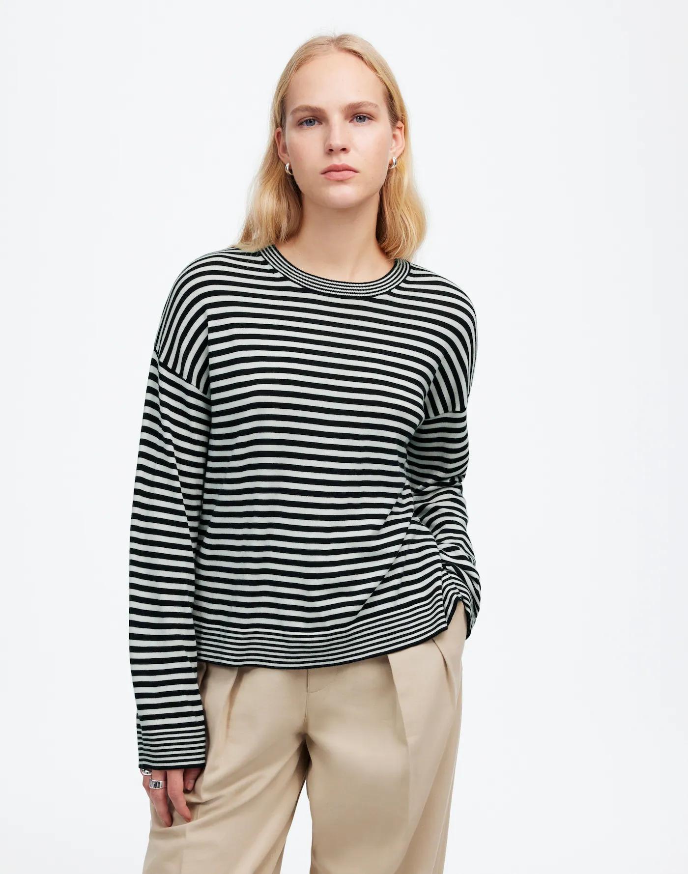Merino Wool-Silk Blend Crewneck Sweater in Stripe Product Image