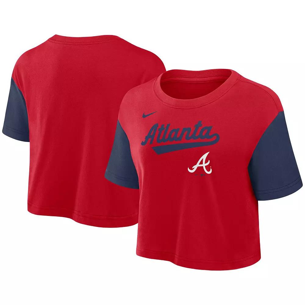 Women's Nike Red/Navy Atlanta Braves Script Cropped Performance T-Shirt,  Product Image