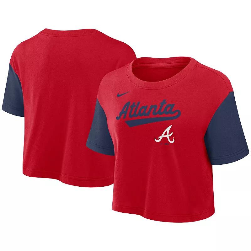 Women's Nike Red/Navy Atlanta Braves Script Cropped Performance T-Shirt,  Product Image