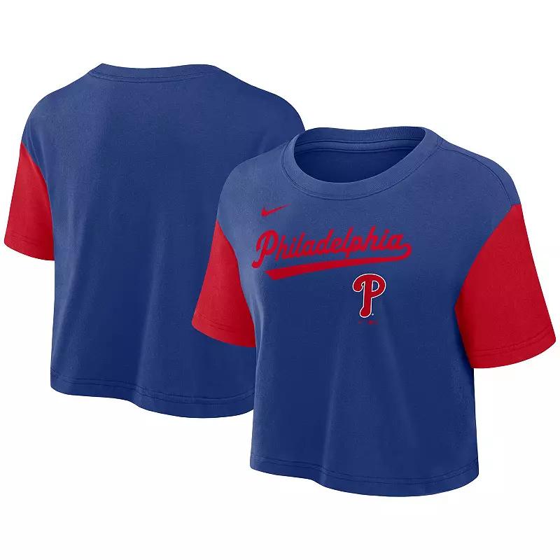 Women's Nike Red/Navy Atlanta Braves Script Cropped Performance T-Shirt,  Product Image