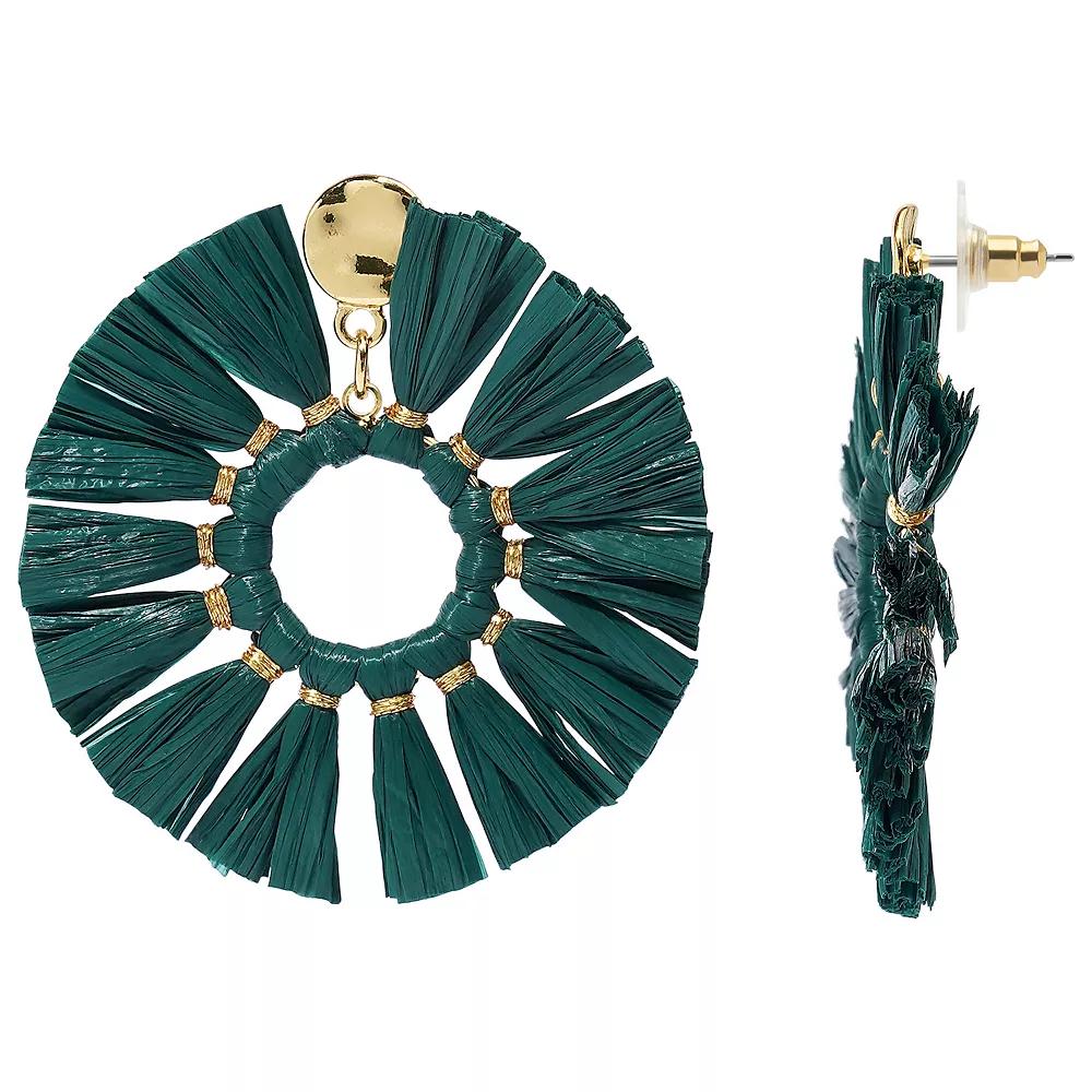 Sonoma Goods For Life® Gold Tone Raffia Ring Tasseled Drop Earrings, Women's, Green Product Image