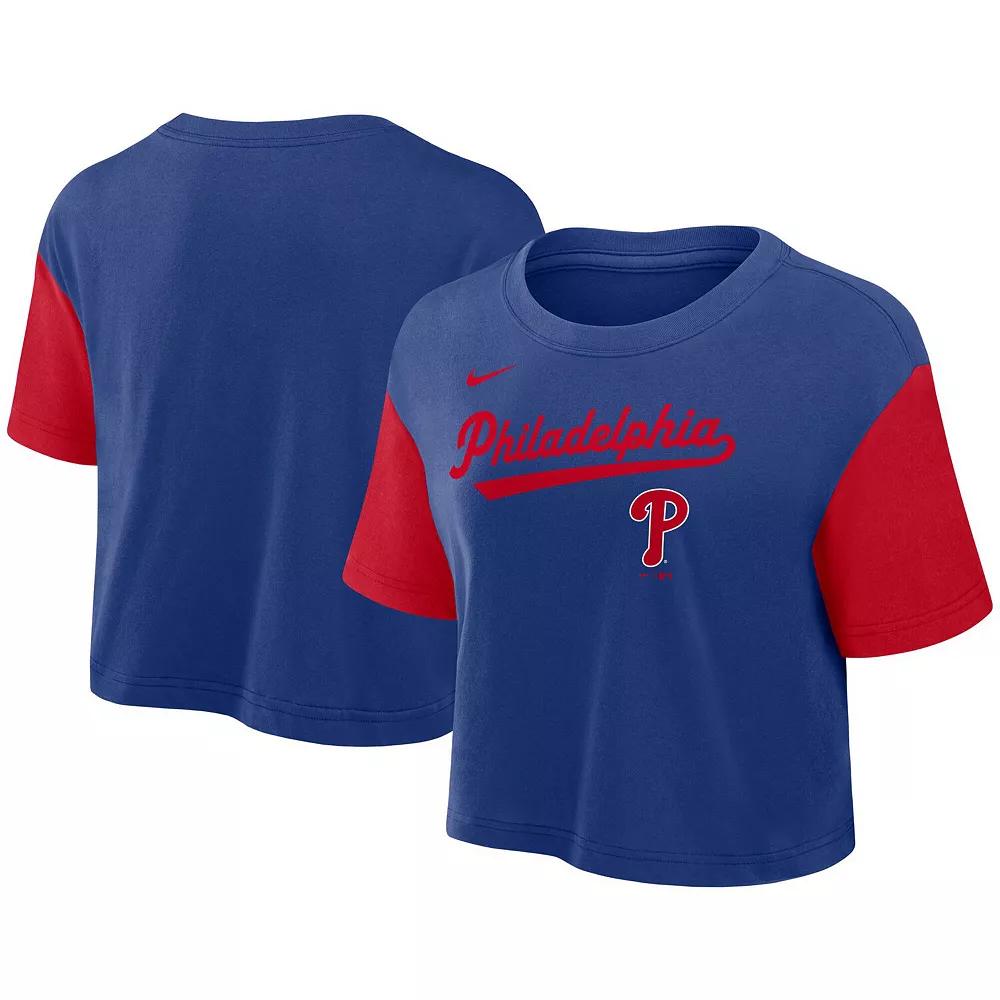Women's Nike Red/Navy Atlanta Braves Script Cropped Performance T-Shirt,  Product Image
