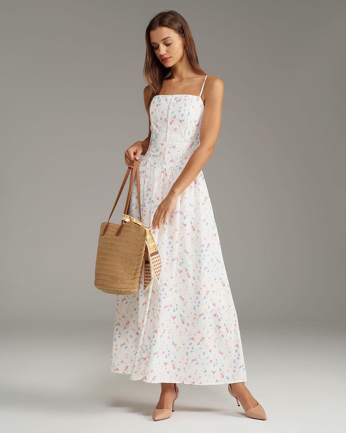 White Floral Slip Midi Dress Product Image