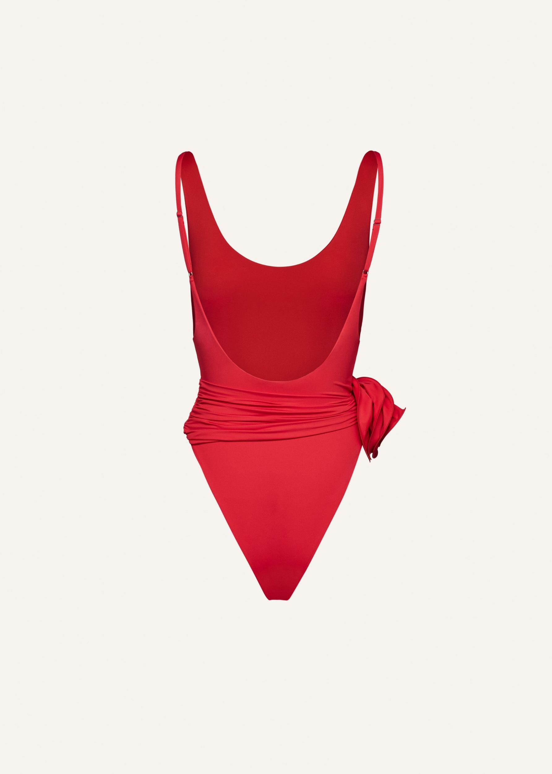 Flower scoop neck swimsuit in red Product Image