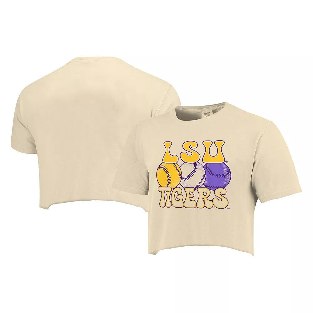 Women's Natural LSU Tigers Comfort Colors Baseball Cropped T-Shirt, Size: 2XL, Beige Product Image