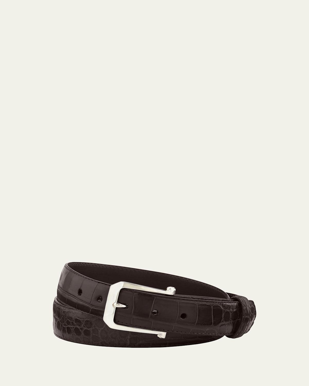 Mens Matte Alligator Belt with Sterling Silver Buckle Product Image