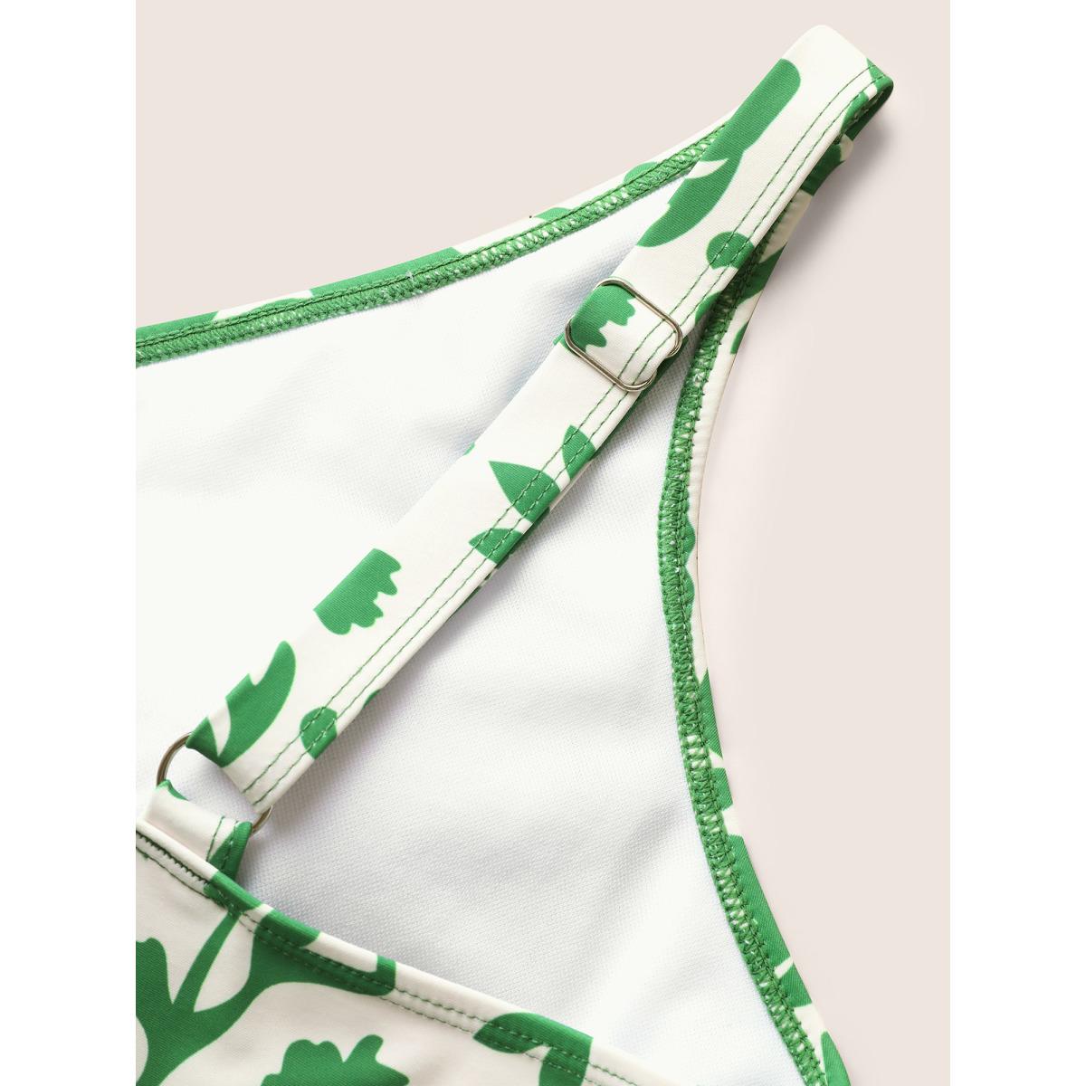 Plus Size Boho Print Overlap Collar Gathered Swim Dress Women's Swimwear Truegreen Beach Bodycon Overlap Collar High stretch Curve Swim Dresses BloomChic 12/L Product Image