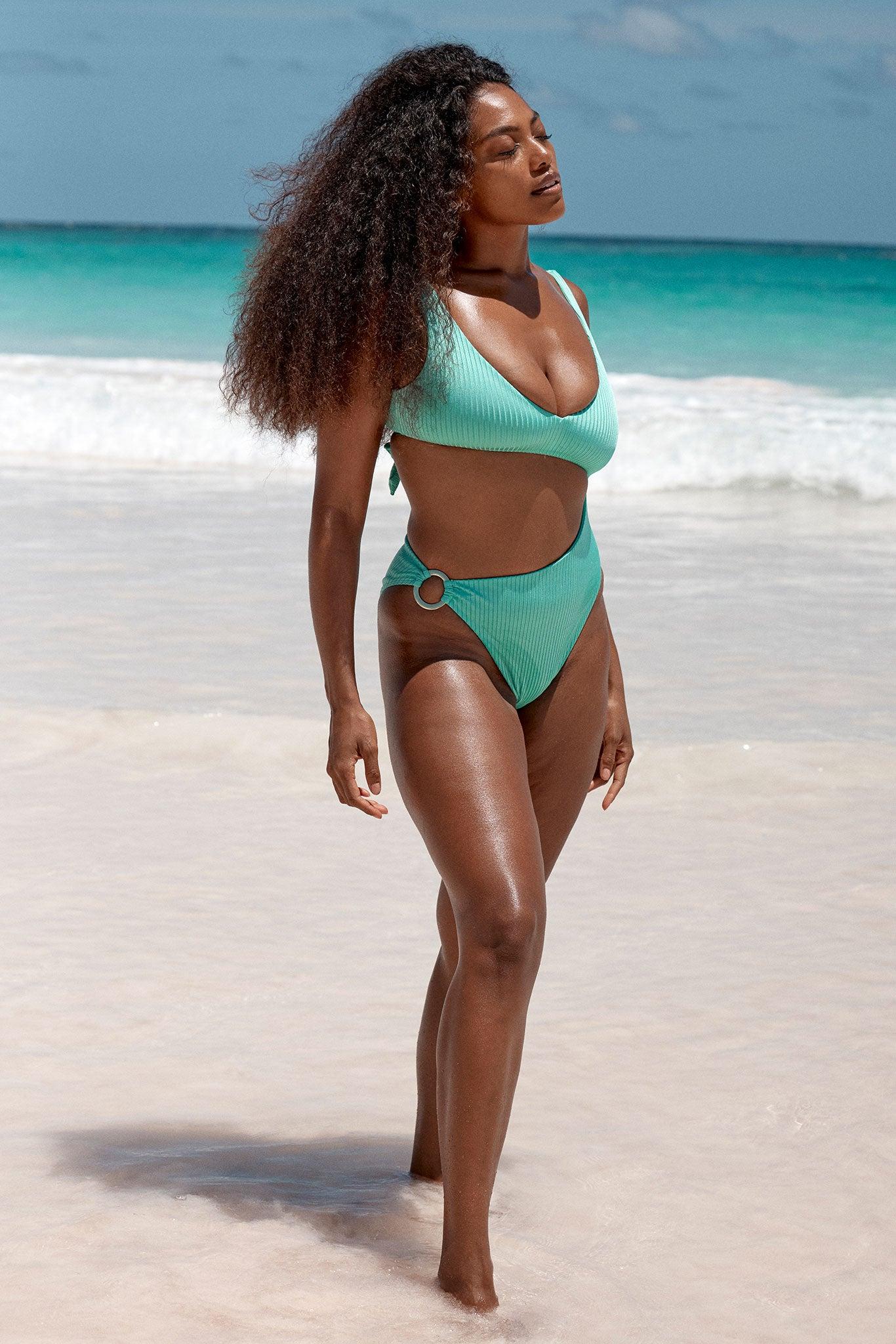 St. Barth's One Piece - Turquoise Wide Rib Product Image