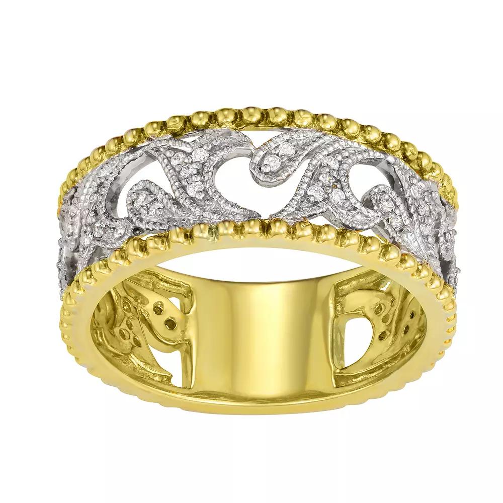 Two Tone 10k Gold 1/5 Carat T.W. Diamond Filigree Wedding Band, Womens Product Image
