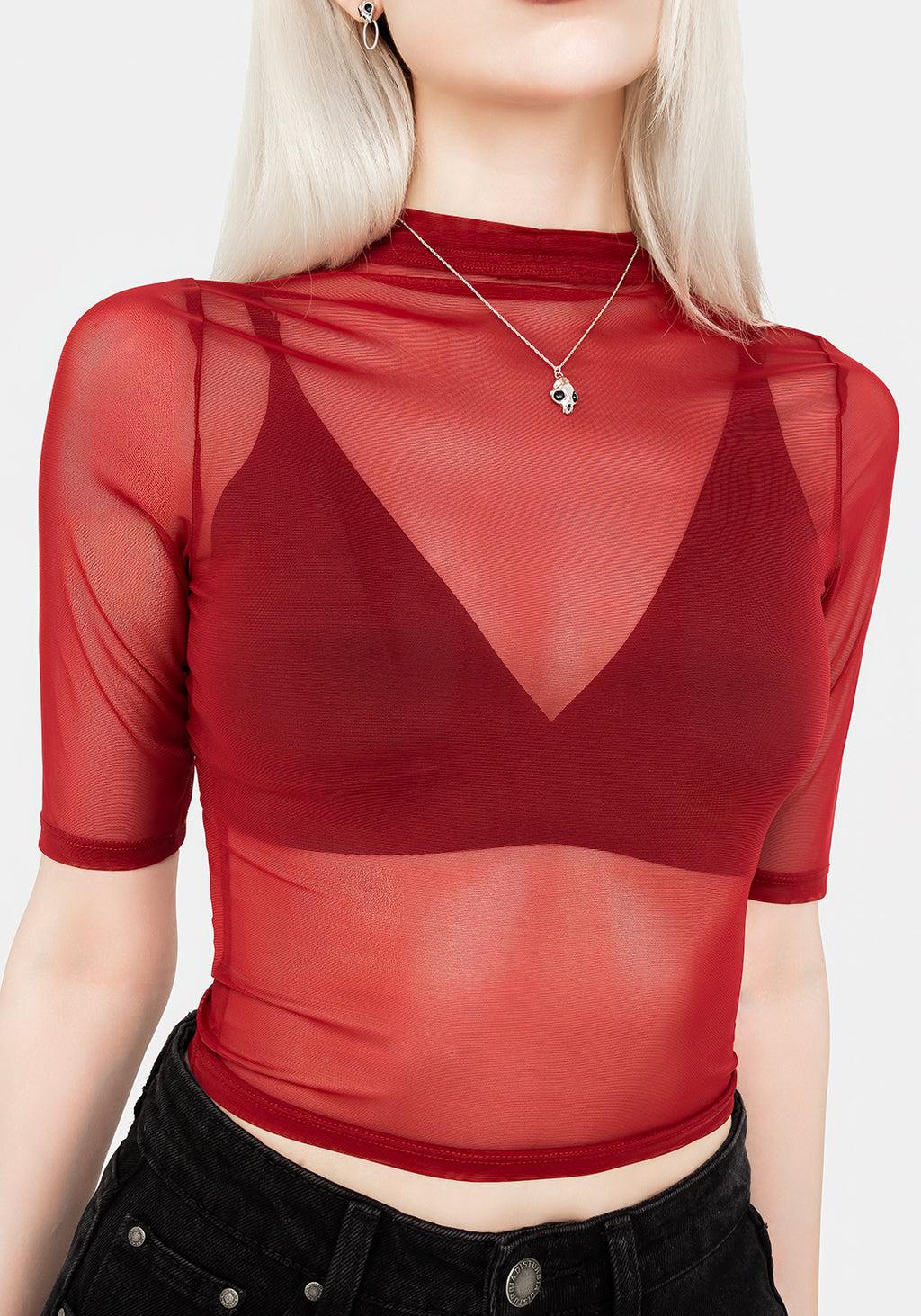 Jinx Mesh Short Sleeve Top - Red Product Image