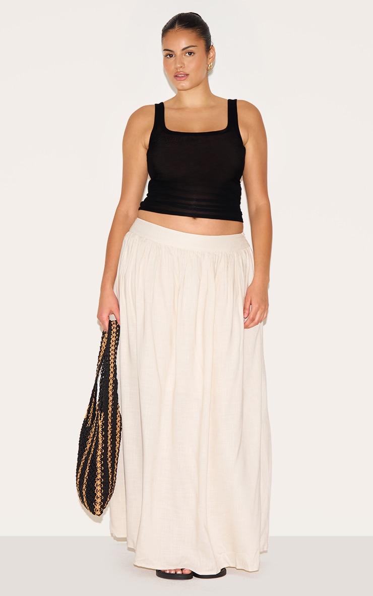 Plus Beige Cotton Pleated Maxi Skirt Product Image