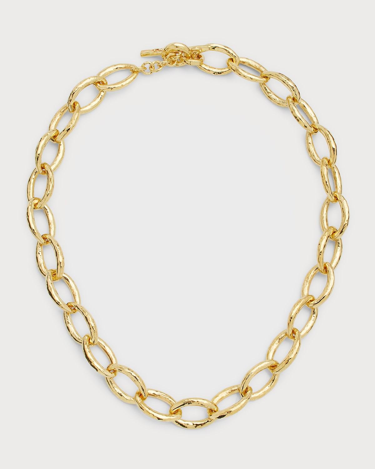 Short Hammered Bastille Mini Link Necklace in 18K Gold Product Image