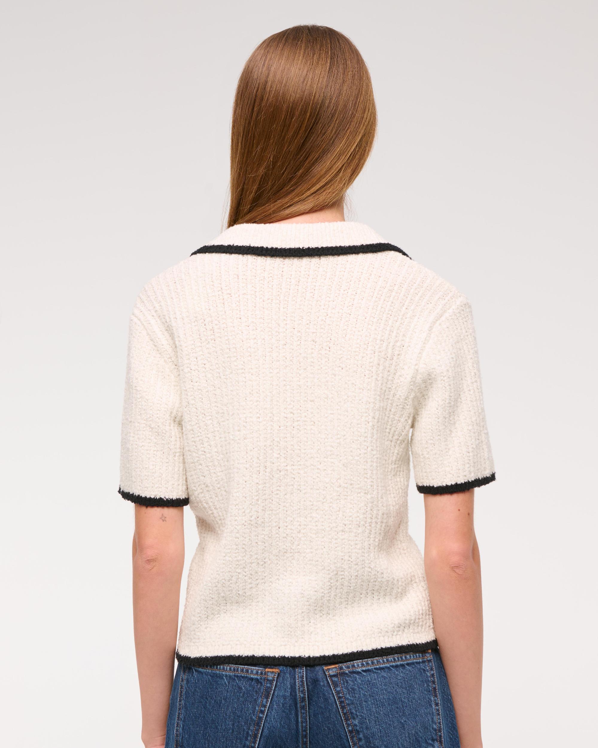 Short-Sleeve Crochet-Style Polo Product Image