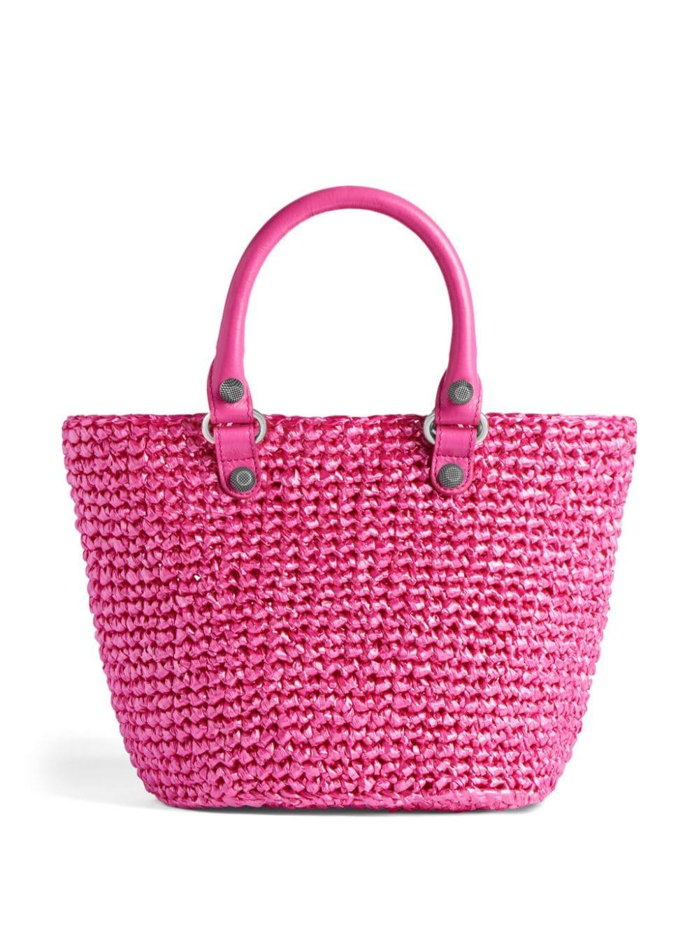 BALENCIAGA Women Fuchsia Raffia Small Le Cagole Panier Handbag In Pink Product Image