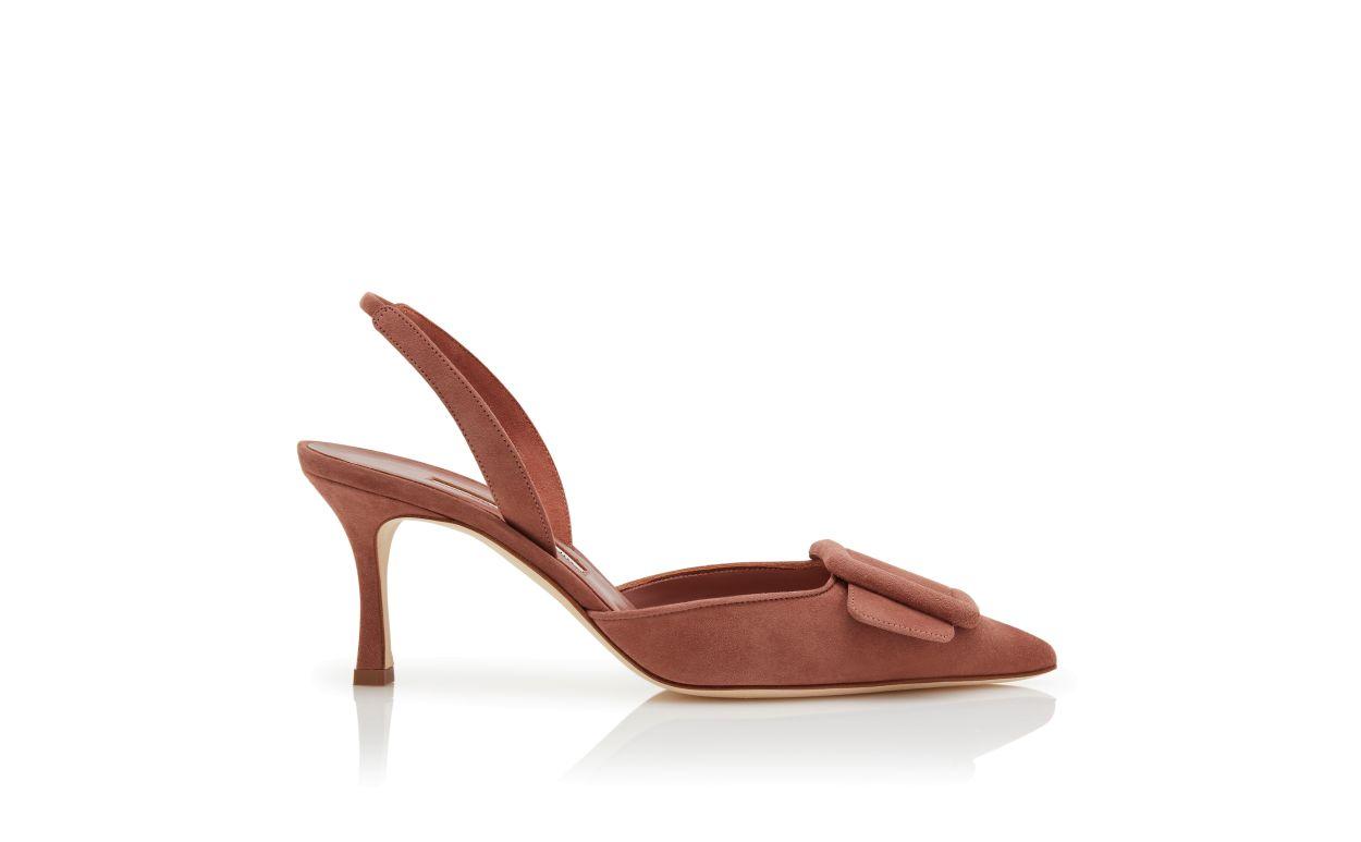 MAYSLI Brown Suede Buckle Detail Slingback Pumps Product Image