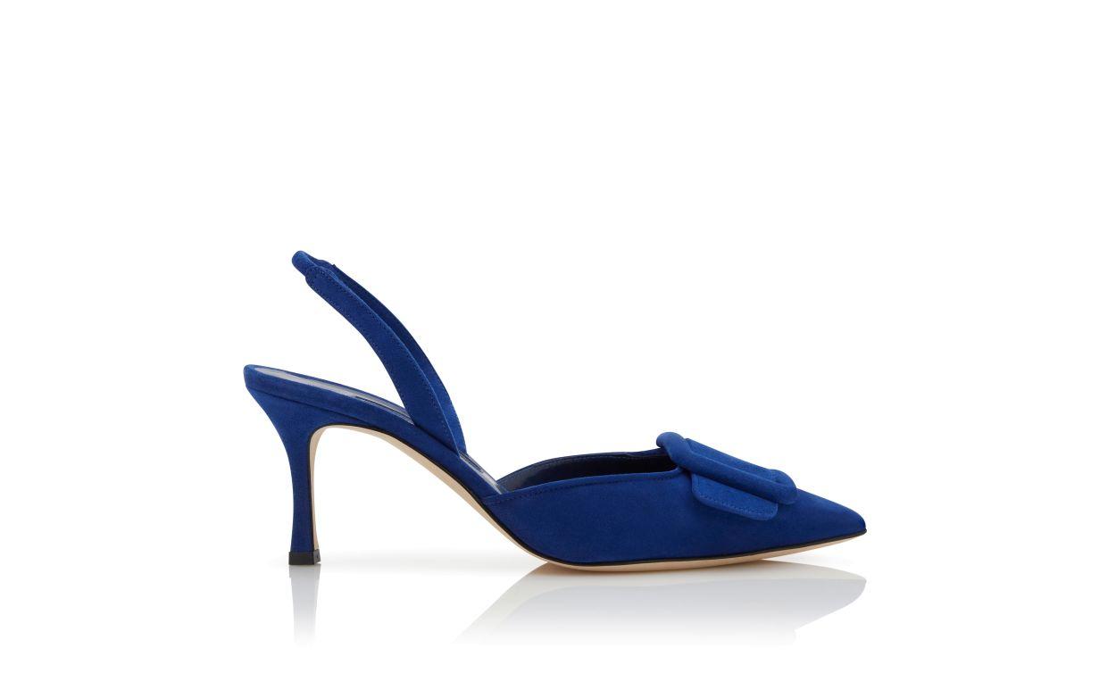 MAYSLI Blue Suede Buckle Detail Slingback Pumps Product Image
