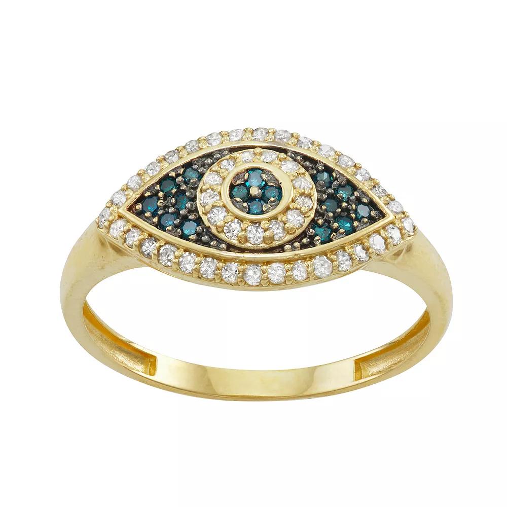 Tiara 10k Gold 1/3 Carat T.W. Blue & White Diamond Evil Eye Ring, Women's, Size: 9 Product Image