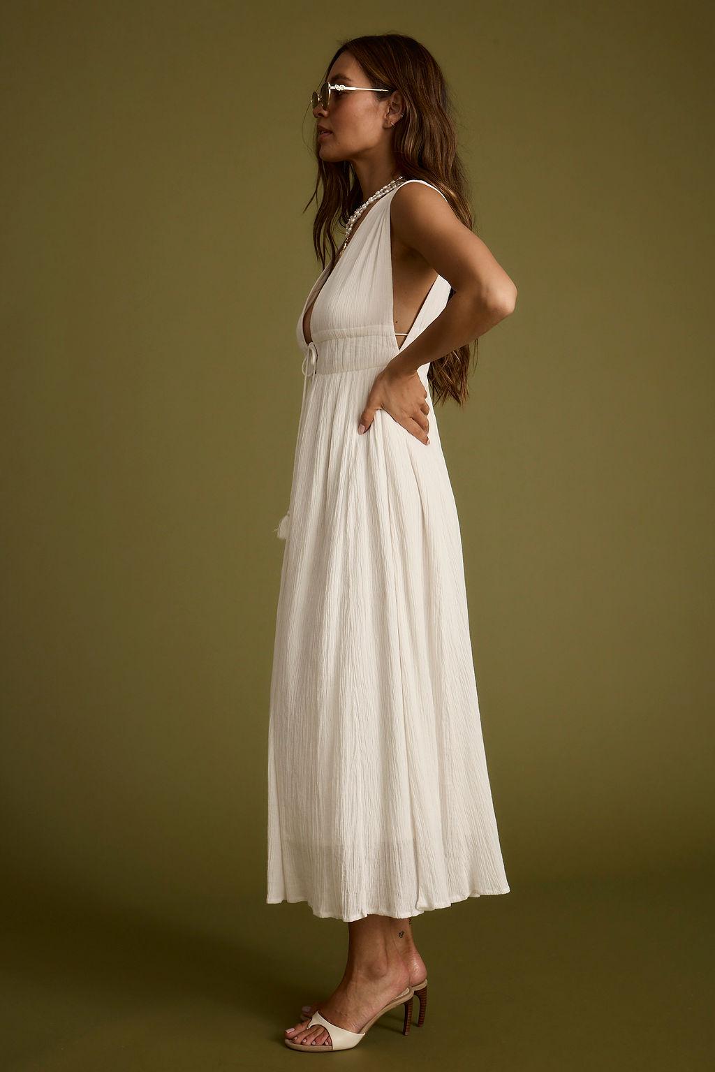 Turks Plunge White Gauze Maxi Dress Product Image