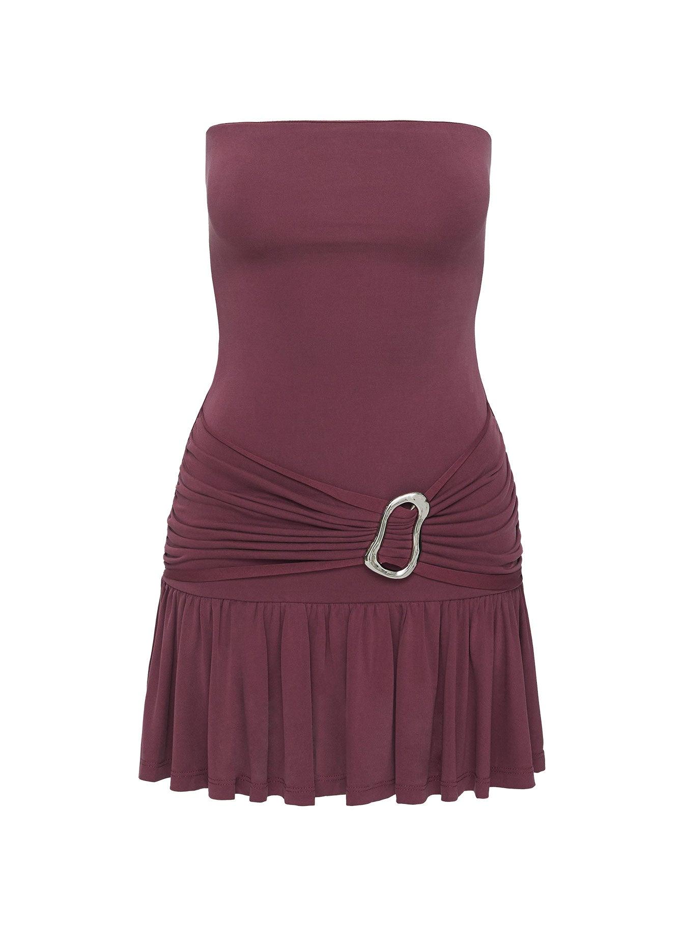 Love Lingers Strapless Mini Dress Burgundy Product Image