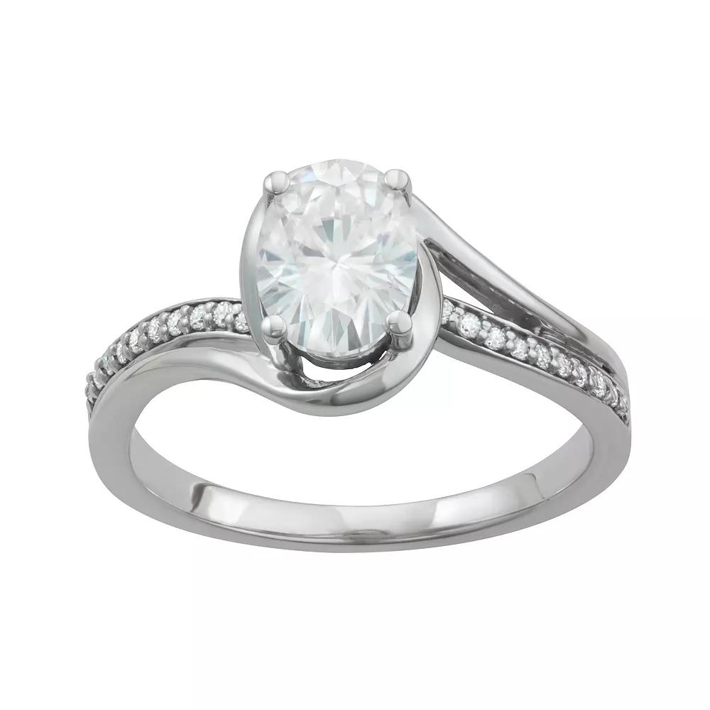 Charles & Colvard 14k White Gold 1 5/8 Carat T.W. Lab-Created Oval Bypass Engagement Ring, Women's, Size: 7, 14k Whgold Product Image