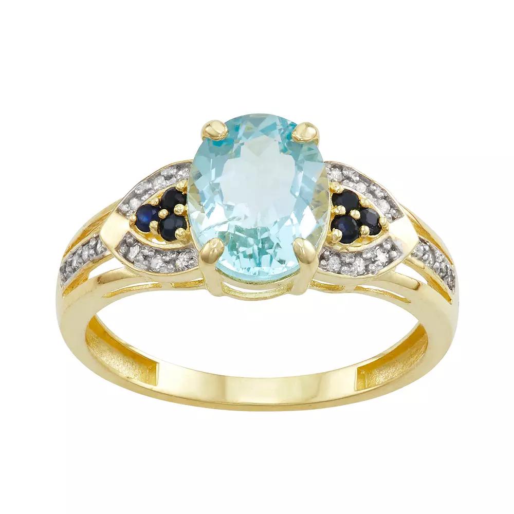 Tiara 10k Gold Aqua Sapphire Diamond Ring, Womens Product Image