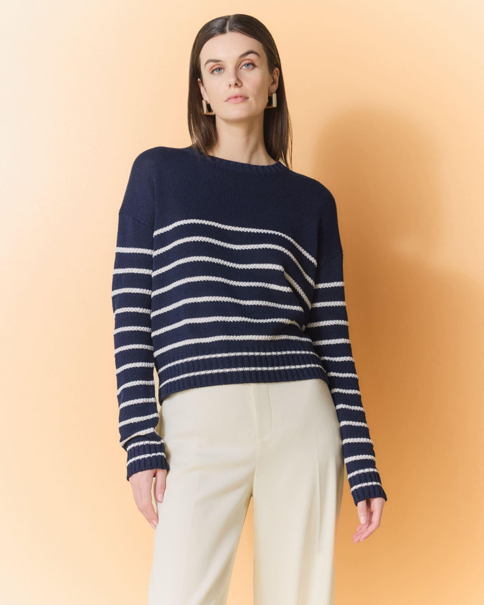 Striped Lofty Silk-Linen Crewneck Sweater Product Image