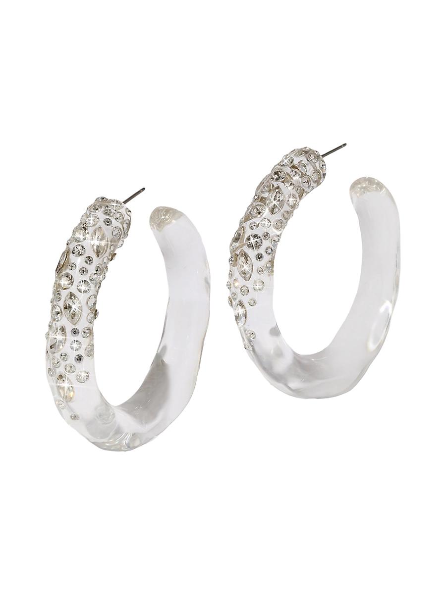 Womens Confetti Rhodium-Plated, Glass Crystal & Lucite Hoop Earrings Product Image