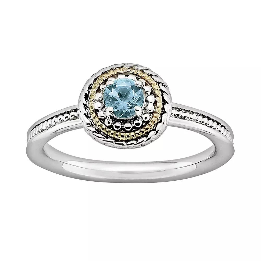 Stacks & Stones 14k Gold & Sterling Silver Blue Topaz Textured Stack Ring, Women's,  Product Image