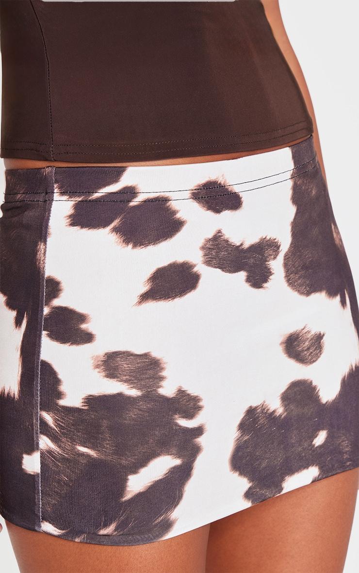 Brown Slinky Basic Cow Print Low Rise Extreme Micro Mini Skirt Product Image
