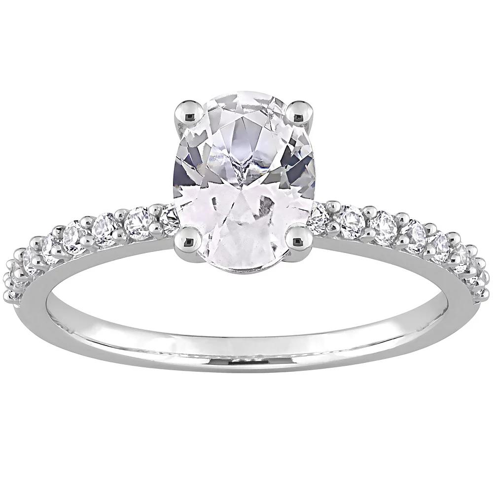Stella Grace 10k White Gold Lab-Created White Sapphire Oval-Cut Engagement Ring, Women's, Size: 10.50 Product Image