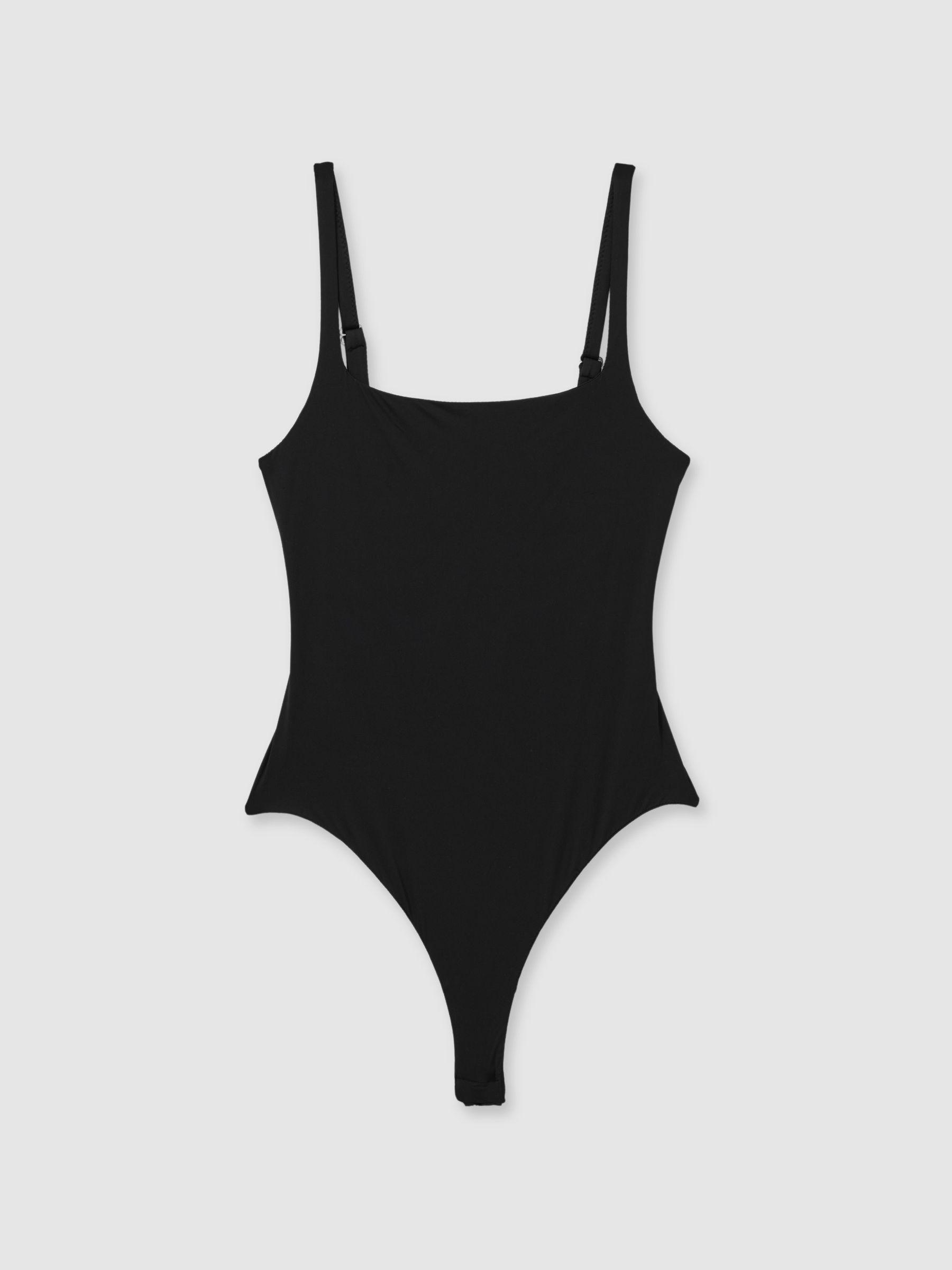 Seamless Square Neck Thong Bodysuit in Black Product Image