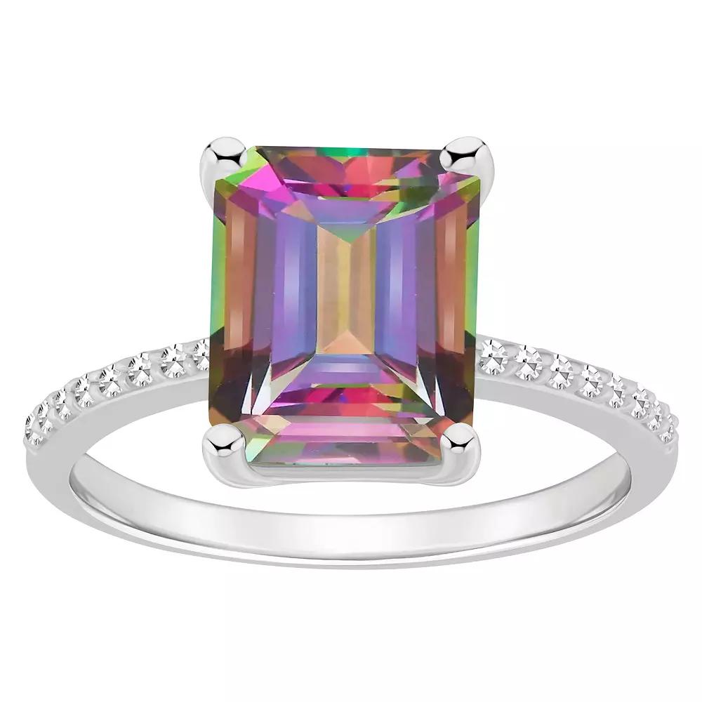 Alyson Layne Sterling Silver Emerald Cut Mystic Topaz 1/10 Carat T.W. Diamond Ring, Women's,  Product Image