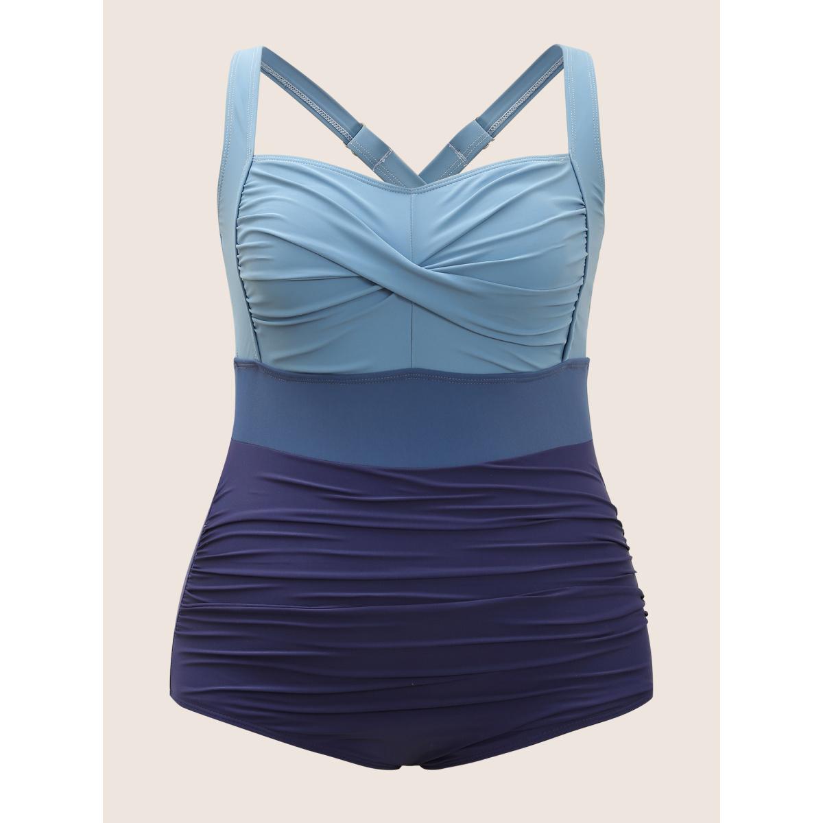 Plus Size Contrast Twist Front Tummy-Control One Piece Swimsuit Women's Swimwear Navy Resort Non Curve Bathing Suits High stretch One Pieces BloomChic 14-16/1X Product Image